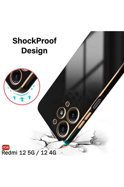 Fibaks حافظة لهاتف Xiaomi Redmi 12 4G ذات حافة لامعة ومطرزة باللون الذهبي وغطاء حماية للكاميرا