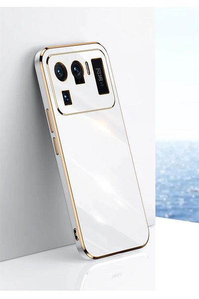 Fibaks حافظة هاتف Xiaomi Mi 11 Ultra ذات حافة لامعة ومطرزة باللون الذهبي وغطاء حماية للكاميرا