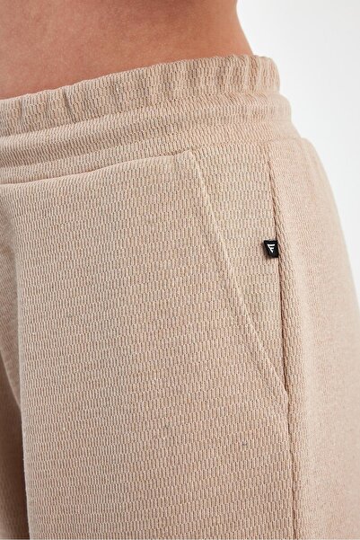 FİHA /3505-Women's Rain Pattern Double Leg Shorts - Beige