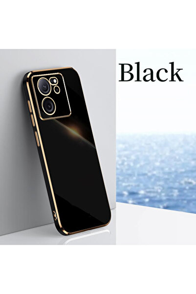 Fibaks Xiaomi Mi 13T Pro Kılıf Parlak Kenarlı Altın İşlemeli Kamera Korumalı Kapak