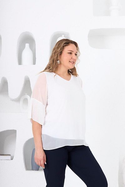 RMG Plus Size Pleated White Blouse1