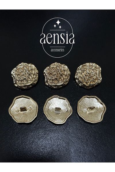 aensia معطف منتفخ معدني ذهبي - نمط شبكي، معطف واق من المطر بأزرار، 2.29 سم - عبوة من 6 قطع