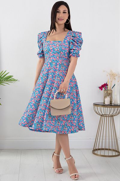 PULLIMM Rochie cu maneci plisate si imprimeu floral - 924-2965