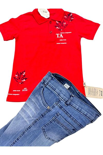 Esterella Boy's Lacoste Fabric - Polo Collar T-shirt and Bermuda Denim Shorts Set