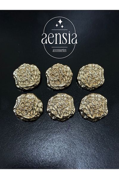 aensia معطف منتفخ معدني ذهبي - نمط شبكي، معطف واق من المطر بأزرار، 2.29 سم - عبوة من 6 قطع