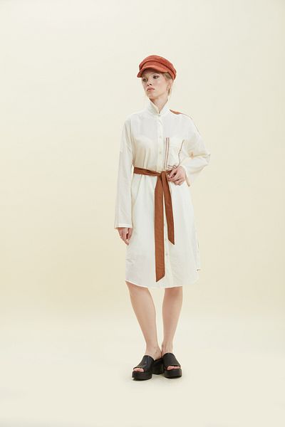 VERDA Sash Belted Shirt Collar Viscose Tunic Dress