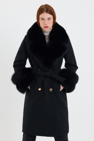 nero leather fur Kaşe Kaban Yaka Ve Kollar Kürklü, Kürkler Çıkarılabilir (reg...