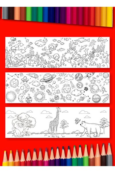 Genel Markalar 3'lü Boyama Rulosu Seti 2metrex60cm Uzay-Safari Hayvanları - D...