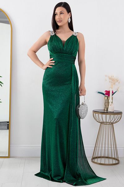 PULLIMM Glitter Detailed Shoulder Stone Evening Dress - 39844