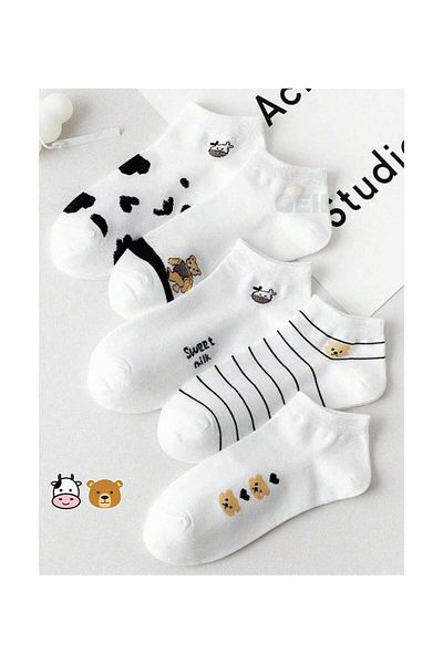 DZC KUZENLER AVM Heart Patterned 4 Pairs Cute Women's/Girls' Socks - Stitched Ankle, Low Cut