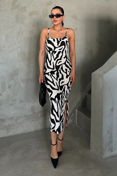 MODAGEN Women's Zebra Strap Square Neck Print Dress