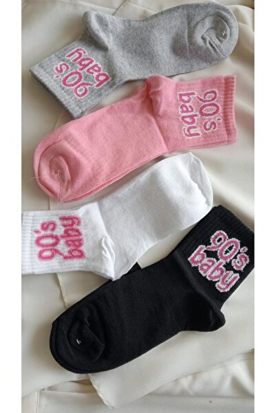 DZC KUZENLER AVM 4 Çift Sevimli 90's bayb Desenli Kadın/kız çorap dikişli kol...