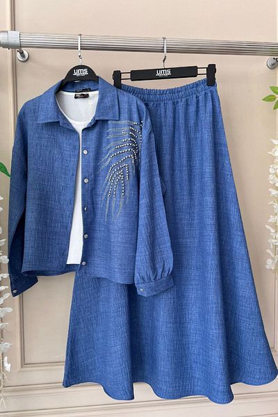 modabirsen Leaf Stone Embroidered Skirted Set