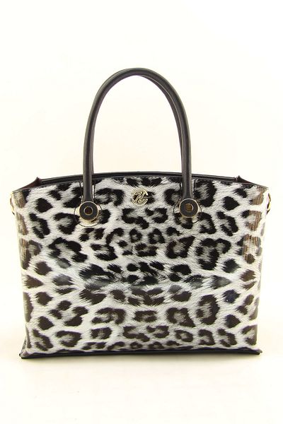 HNB Gray Leopard Patterned Multi-Compartment Women's Handbag