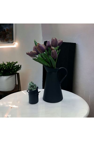 LUCKYHOMES Vază italiană din metal din fier forjat - ghiveci decorativ negru, vază ulcior, model Ikea - 21 CM