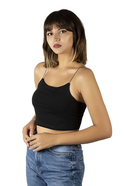 ADEGO Black Cotton Crop Top and Bustier - 2 Pack Women's Tank Top