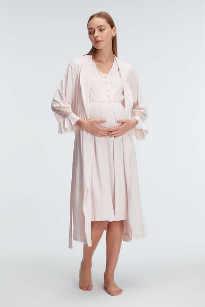 ANIL AMBALAJ Anil 11313 - V-neck Viscose Women's Summer Knitted, Thick Strap Maternity Nightgown and Dressing Gown
