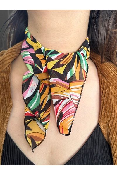 MAZEN Patterned Chiffon Scarf 45X45 Hair, Bag, Wrist, Neck Accessory