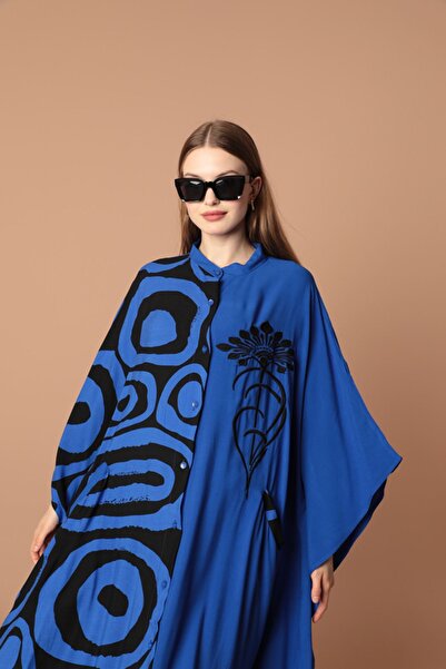 vuvutasarım Новий сезон широкі рукави кажана віскозна тканина прикрашена вишитим суддею комір жіноча сукня пляжна сукня