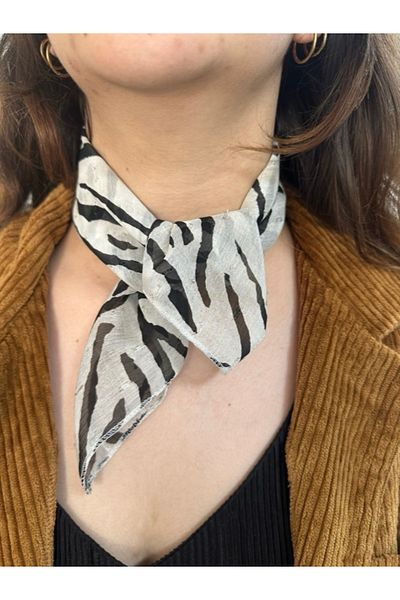 MAZEN Zebra Print Chiffon Scarf 45X45 Hair, Bag, Wrist, Neck Accessory