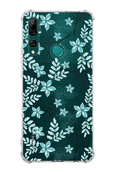 PrintiFy Huawei Y9 Prime 2019 Uyumlu Köşe Korumalı Floral Su Yeşili Tasarımlı...