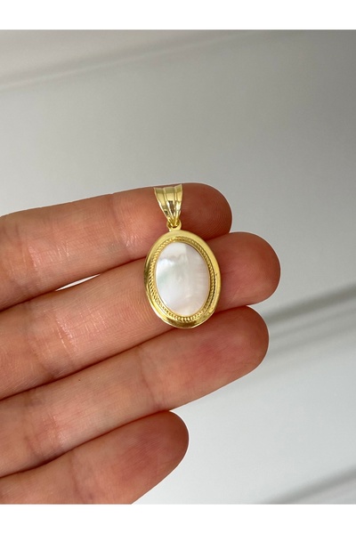 emy by emel luxury silver jewelry Altın Kaplama Sedef Taşlı Kolye Ucu 925 Aya...