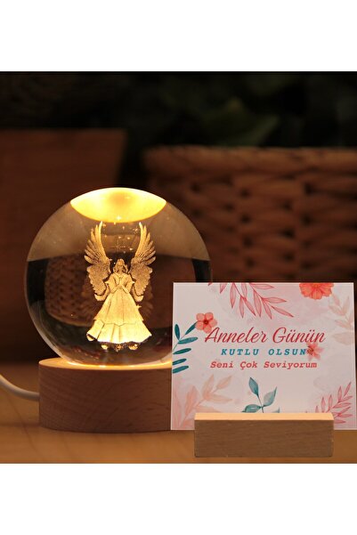 HEDİYEBİZİZ Anneler Günü'ne Özel Kanatlı Melek 3 Boyutlu Kristalleşmiş Cam Iş...