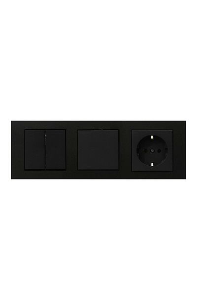 OVİVO Ovivo Grano Black 3-piece Commutator, Switch and Grounded Socket Set