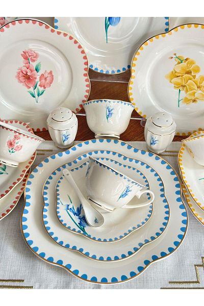 MD MİMOZA DEKOR 42 Piece Breakfast Set for 6 People - Flowers