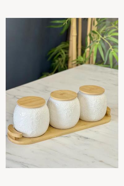 ACAR بورسلين الخيزران كايلا - طقم مرطبان مكون من 3 قطع