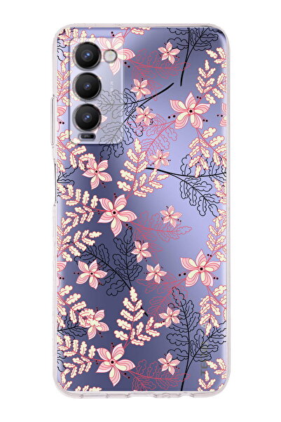 PrintiFy Tecno Camon 18 Uyumlu Kamera Korumalı Floral Kırmızı Tasarımlı Şeffa...