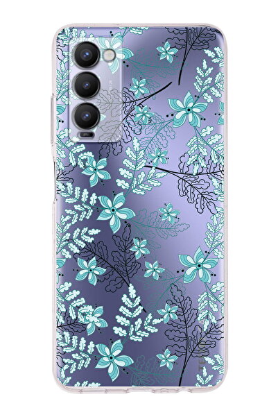 PrintiFy Tecno Camon 18 Uyumlu Kamera Korumalı Floral Su Yeşili Tasarımlı Şef...