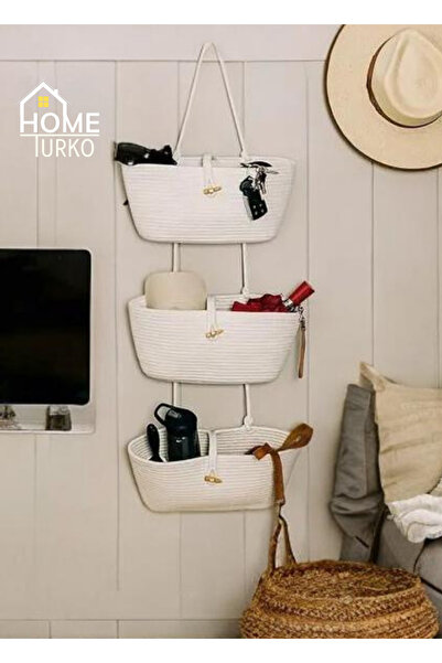HomeTurko Üçlü Hasır Jüt Duvar ve Kapı Arkası Asma Sepeti Kitap ve Bebek Oyun...