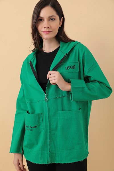 Asist Women's Loose Jacket with Pockets and Hooded Numbers Print - 0391