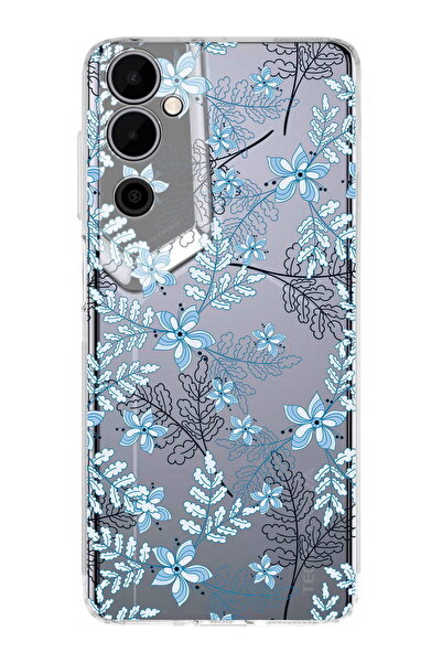 PrintiFy Tecno Pova Neo 2 Uyumlu Kamera Korumalı Floral Mavi Tasarımlı Şeffaf...