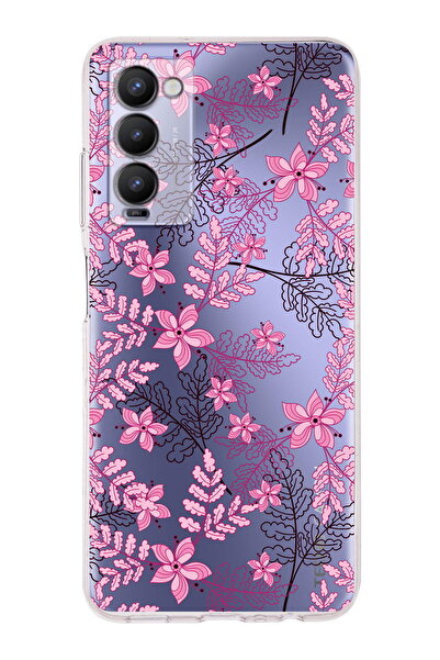 PrintiFy Tecno Camon 18 Uyumlu Kamera Korumalı Floral Pembe Tasarımlı Şeffaf ...