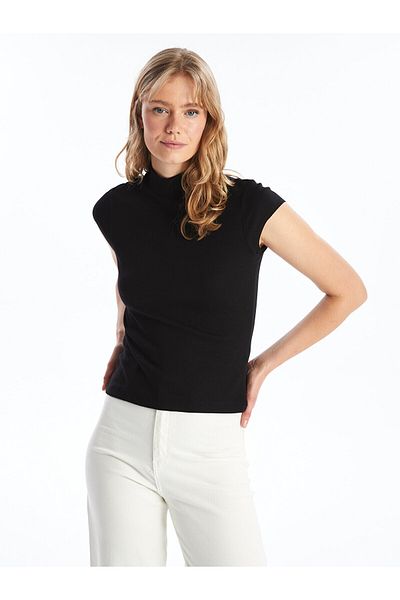 LC Waikiki Einfarbiger kurzärmliger Bodysuit mit Stehkragen für Damen