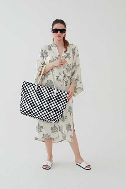 Rosso Collina Γυναικεία τσάντα παραλίας Πολύχρωμη καρό με φερμουάρ Νέας σεζόν...