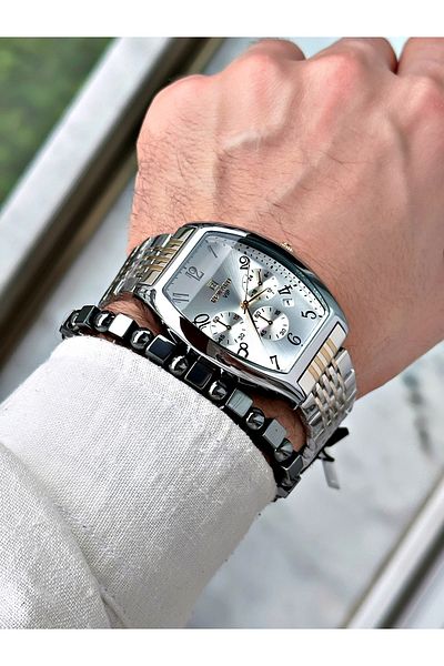 Reward Men's Wristwatch - Gold Silver Color, Square Model, Function + Bracelet Gift