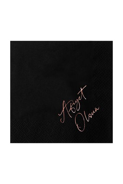 Story Rose Gold Patterned Foil Bon Appetit - 33x33 cm, Pack of 16 Black Paper Napkins