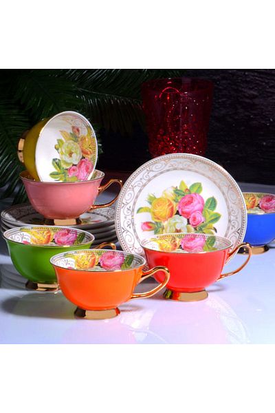 Kosova 6-Piece Porcelain Nescafe Cup Set - 220cc Rose