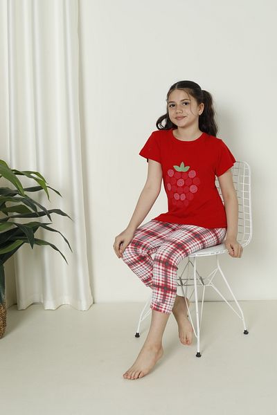 FAMES PİJAMA Summer Plaid Waiter Pajama Set for Girls - Suprem