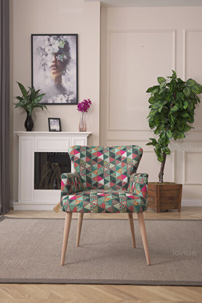 LOVİSSE HOME Patchwork Desen Berjer Tekli Koltuk. Ofis, Balkon, Cafe, Bekleme, Güzellik Merkezi, Çay Seti