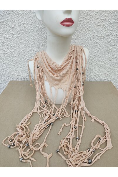 Hippybutik Lacivert Desenli Şifon Tığ Kontürlü El İşi Fular Saç Bandı