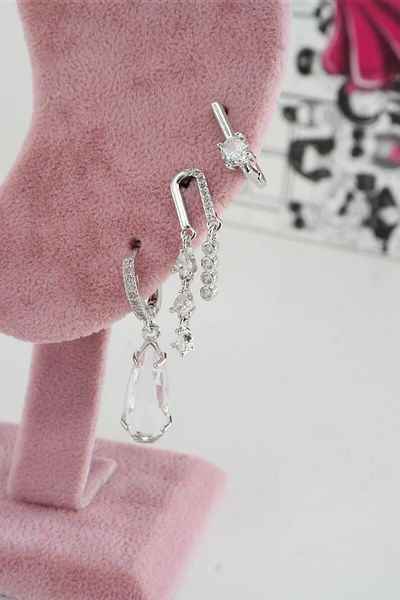 By Zeyna Aksesuar Vip Series Anti-Allergic Women's Earrings Set of 3 - YSX006
