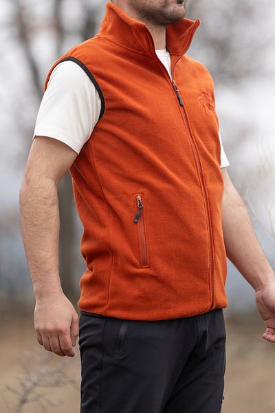 Huğlu Brick Colored - Zippered and Embroidered Fleece Vest, Two Pockets