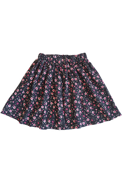 MODA59 Girl's Crop and Skirt Set Cotton Ribbed Ecru Color Crop Black Wrinkled Floral Skirt