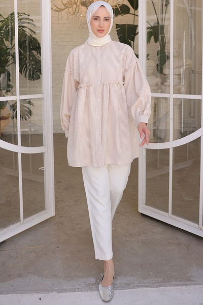 benguen 2029 Gestreiftes Hemd Beige