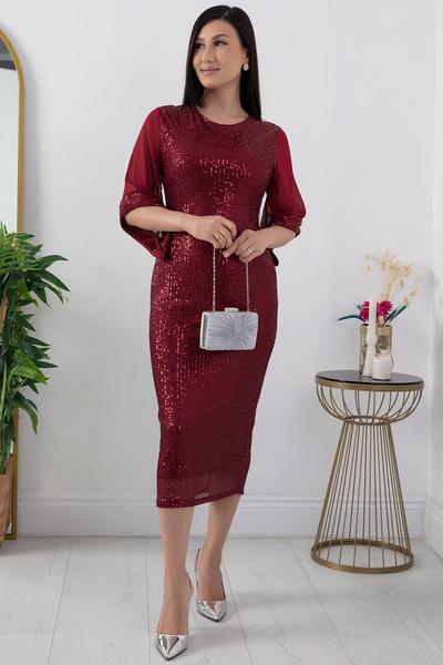 PULLIMM Rochie de seara cu paiete cu decolteu rotund cu detaliu din tul - AP-086