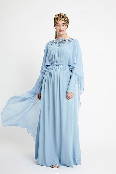 VERDA Rochie de seara vâscoasa cu detaliu din tul brodat pe guler